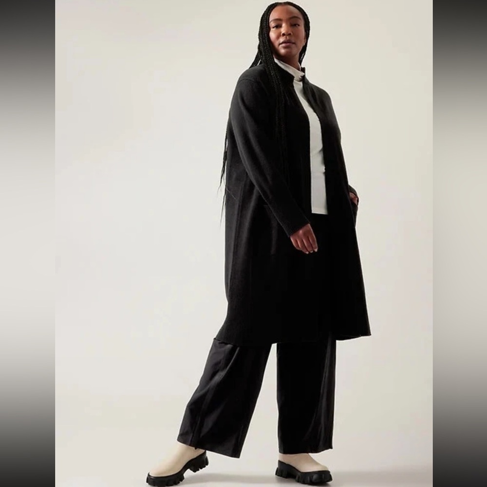 Athleta Black Merino Wool Long Cardigan Medium